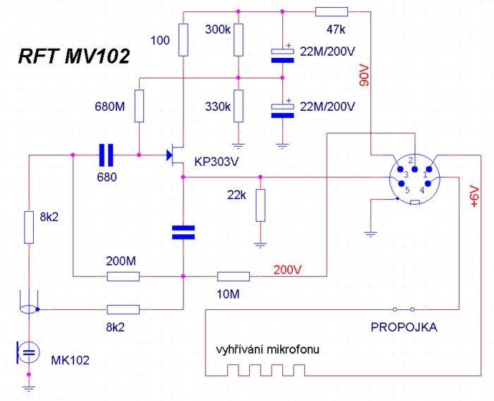 Mikrofon RFT MV102 - schéma zapojení